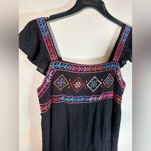 August Sky Ruffle Cap Sleeve Tiered Mini Dress Size M Colorful embroidery